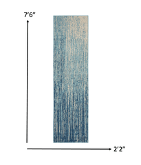 8' Ivory And Blue Abstract Power Loom Runner Rug - Homeroots