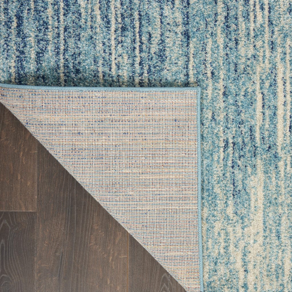 8' Ivory And Blue Abstract Power Loom Runner Rug - Homeroots