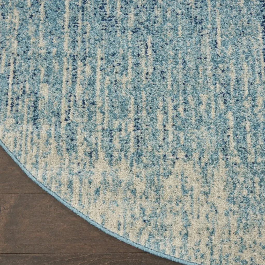 4' Blue and Ivory Abstract Power Loom Round Rug - Homeroots - Flyclothing LLC