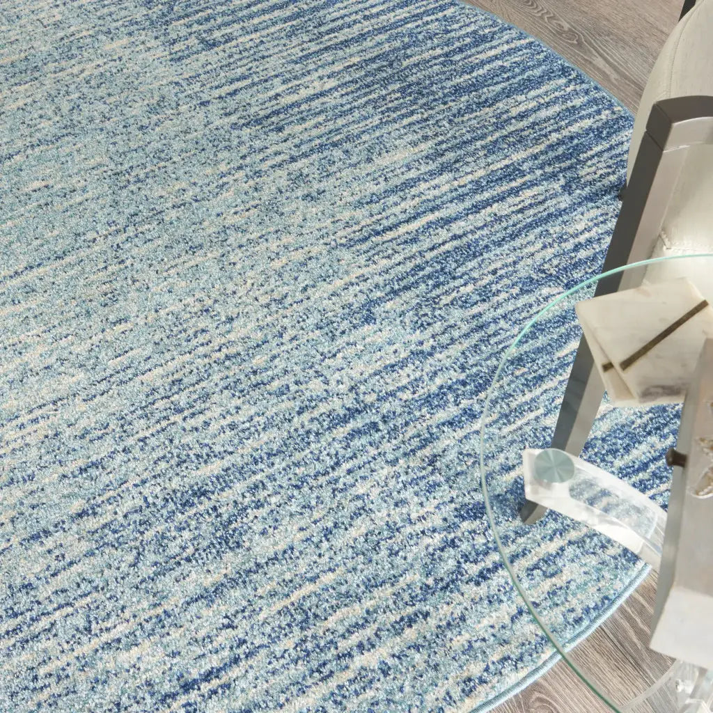 4' Blue and Ivory Abstract Power Loom Round Rug - Homeroots - Flyclothing LLC