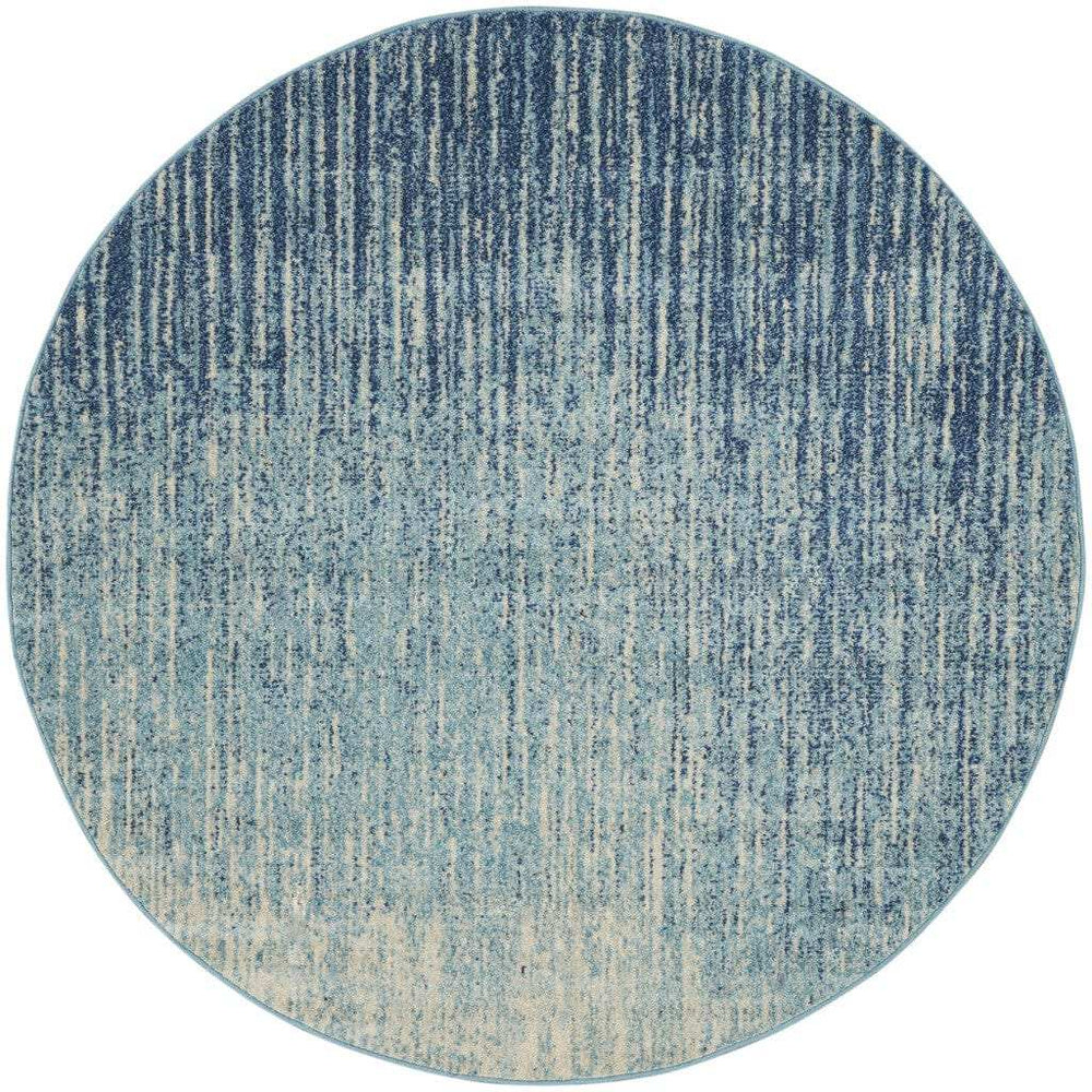 4' Blue and Ivory Abstract Power Loom Round Rug - Homeroots - Flyclothing LLC