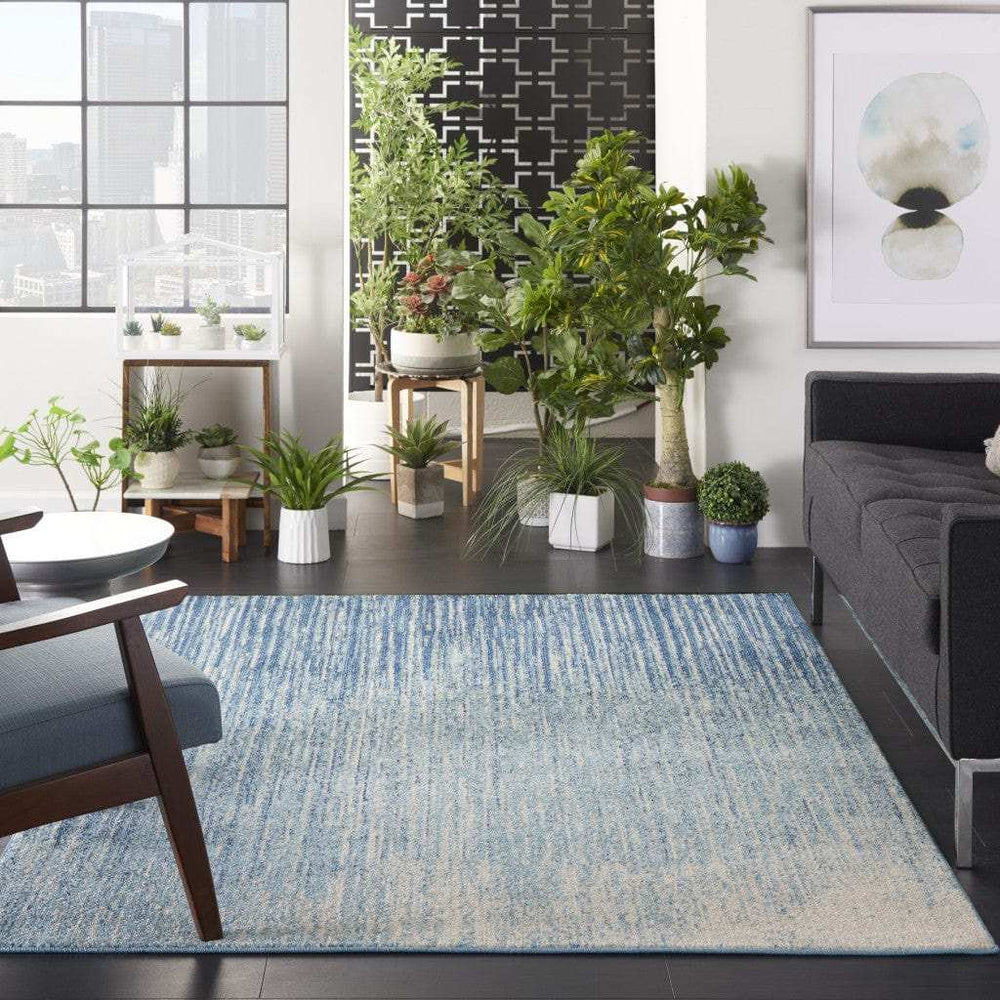 5' X 7' Ivory And Blue Abstract Stripes Power Loom Area Rug - Homeroots - Flyclothing LLC
