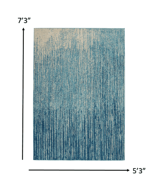 5' X 7' Ivory And Blue Abstract Stripes Power Loom Area Rug - Homeroots - Flyclothing LLC