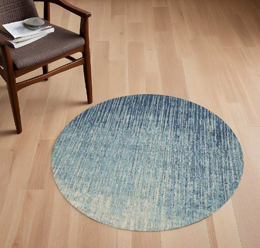 5' Blue and Ivory Abstract Power Loom Round Rug - Homeroots - Flyclothing LLC
