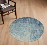 5' Blue and Ivory Abstract Power Loom Round Rug - Homeroots