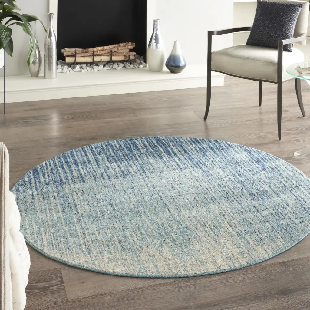 5' Blue and Ivory Abstract Power Loom Round Rug - Homeroots - Flyclothing LLC