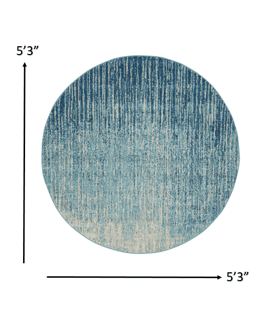 5' Blue and Ivory Abstract Power Loom Round Rug - Homeroots - Flyclothing LLC