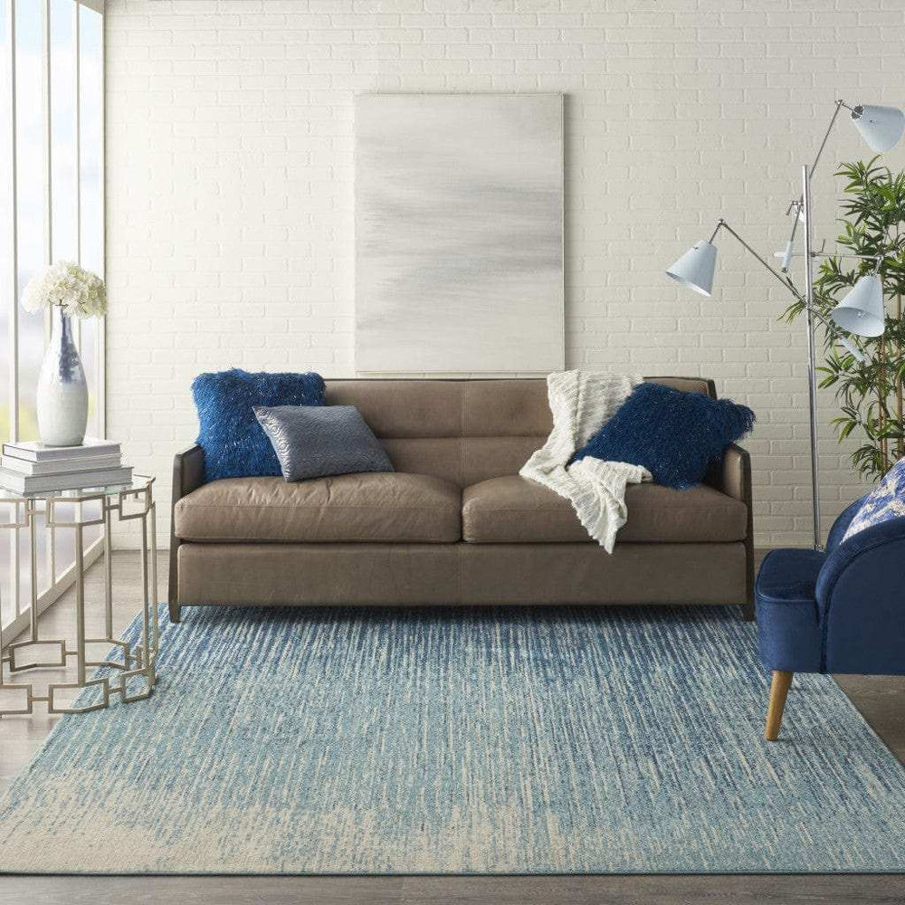 7' X 10' Blue and Ivory Abstract Stripes Power Loom Area Rug - Homeroots - Flyclothing LLC