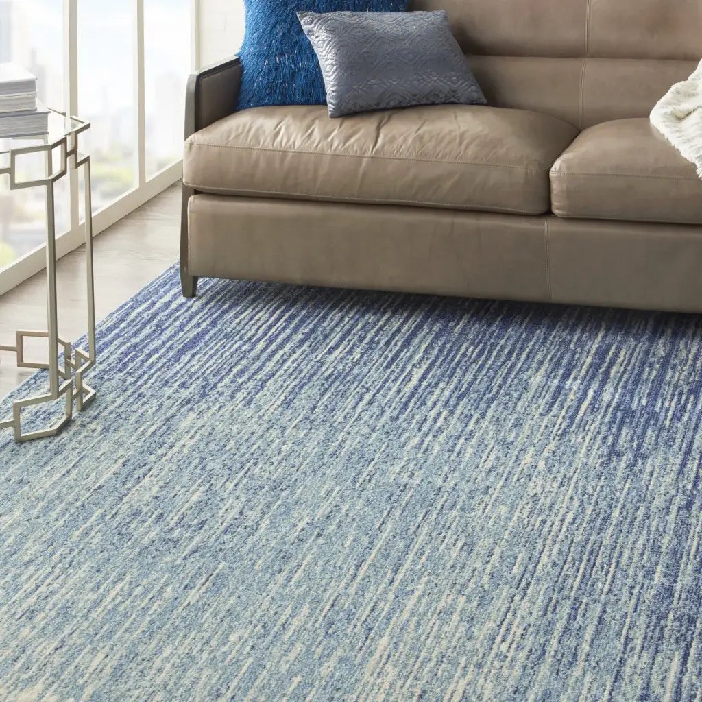 7' X 10' Blue and Ivory Abstract Stripes Power Loom Area Rug - Homeroots - Flyclothing LLC