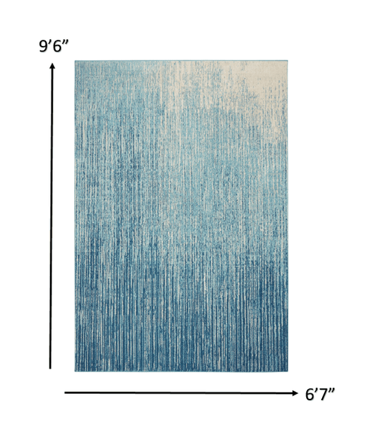 7' X 10' Blue and Ivory Abstract Stripes Power Loom Area Rug - Homeroots