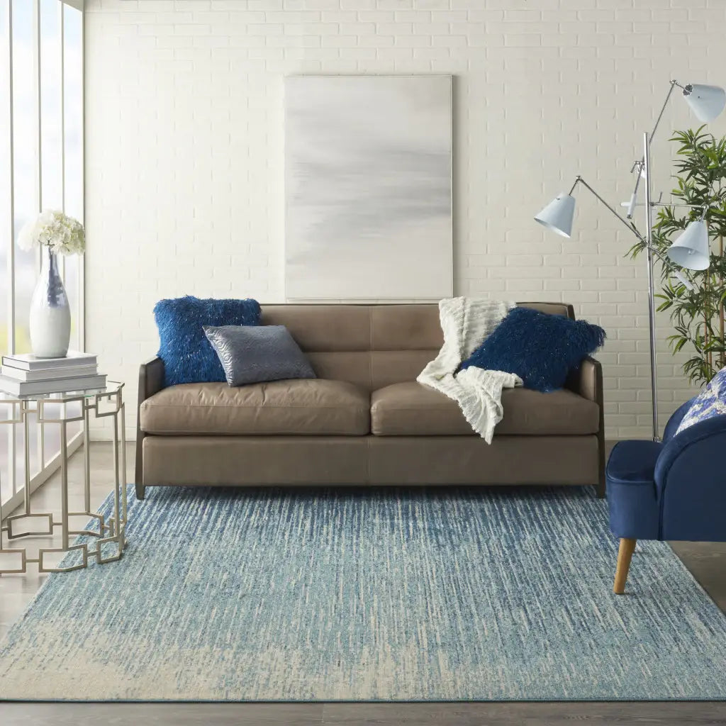8' X 10' Blue and Ivory Abstract Stripes Power Loom Area Rug - Homeroots - Flyclothing LLC