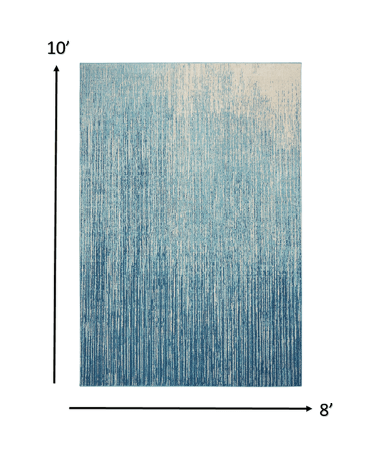 8' X 10' Blue and Ivory Abstract Stripes Power Loom Area Rug - Homeroots
