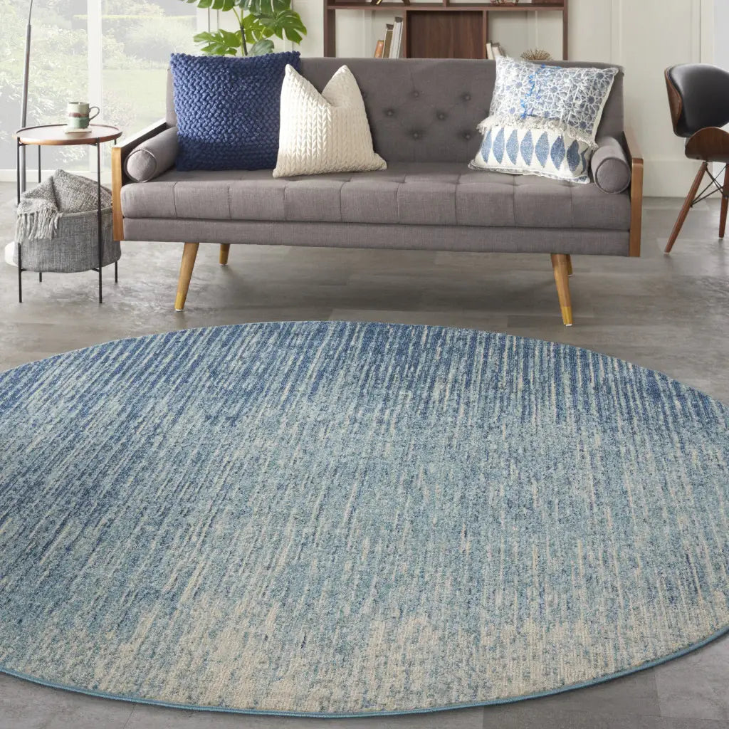 8' Blue and Ivory Abstract Power Loom Round Rug - Homeroots - Flyclothing LLC
