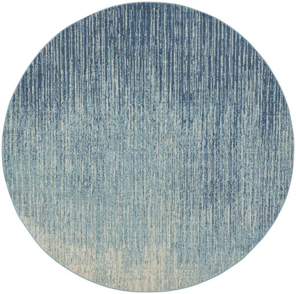 8' Blue and Ivory Abstract Power Loom Round Rug - Homeroots - Flyclothing LLC