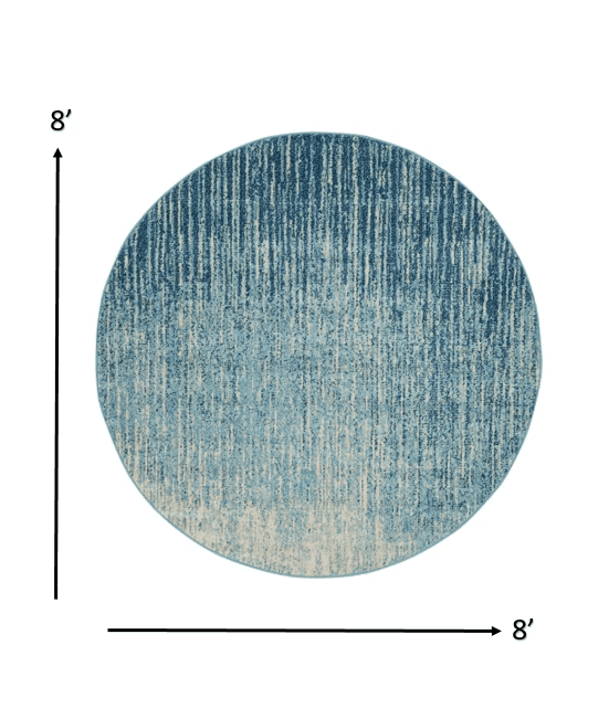 8' Blue and Ivory Abstract Power Loom Round Rug - Homeroots - Flyclothing LLC