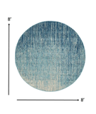 8' Blue and Ivory Abstract Power Loom Round Rug - Homeroots