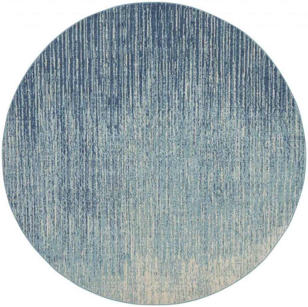 8' Blue and Ivory Abstract Power Loom Round Rug - Homeroots - Flyclothing LLC