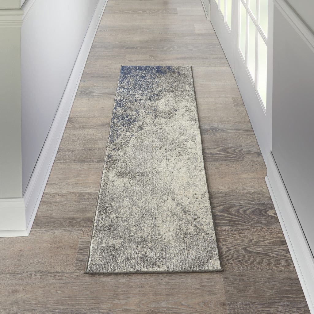 6' Gray And Ivory Abstract Power Loom Runner Rug - Homeroots
