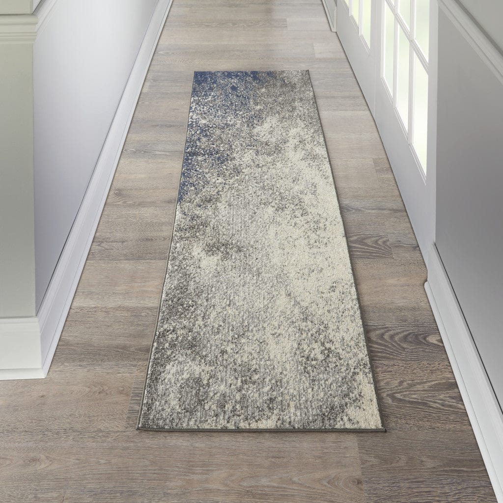 8' Gray And Ivory Abstract Power Loom Runner Rug - Homeroots