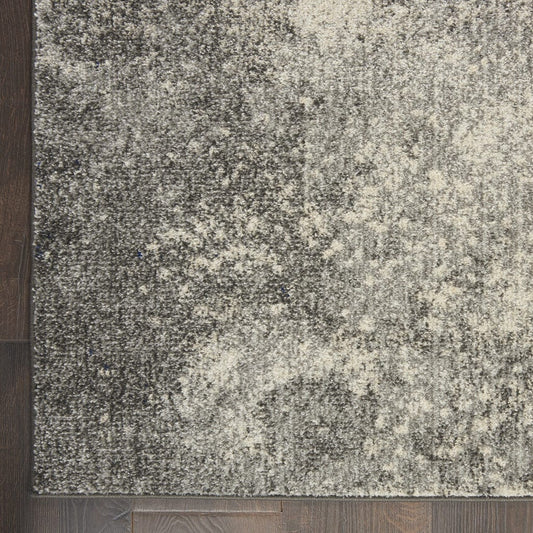 8' Gray And Ivory Abstract Power Loom Runner Rug - Homeroots
