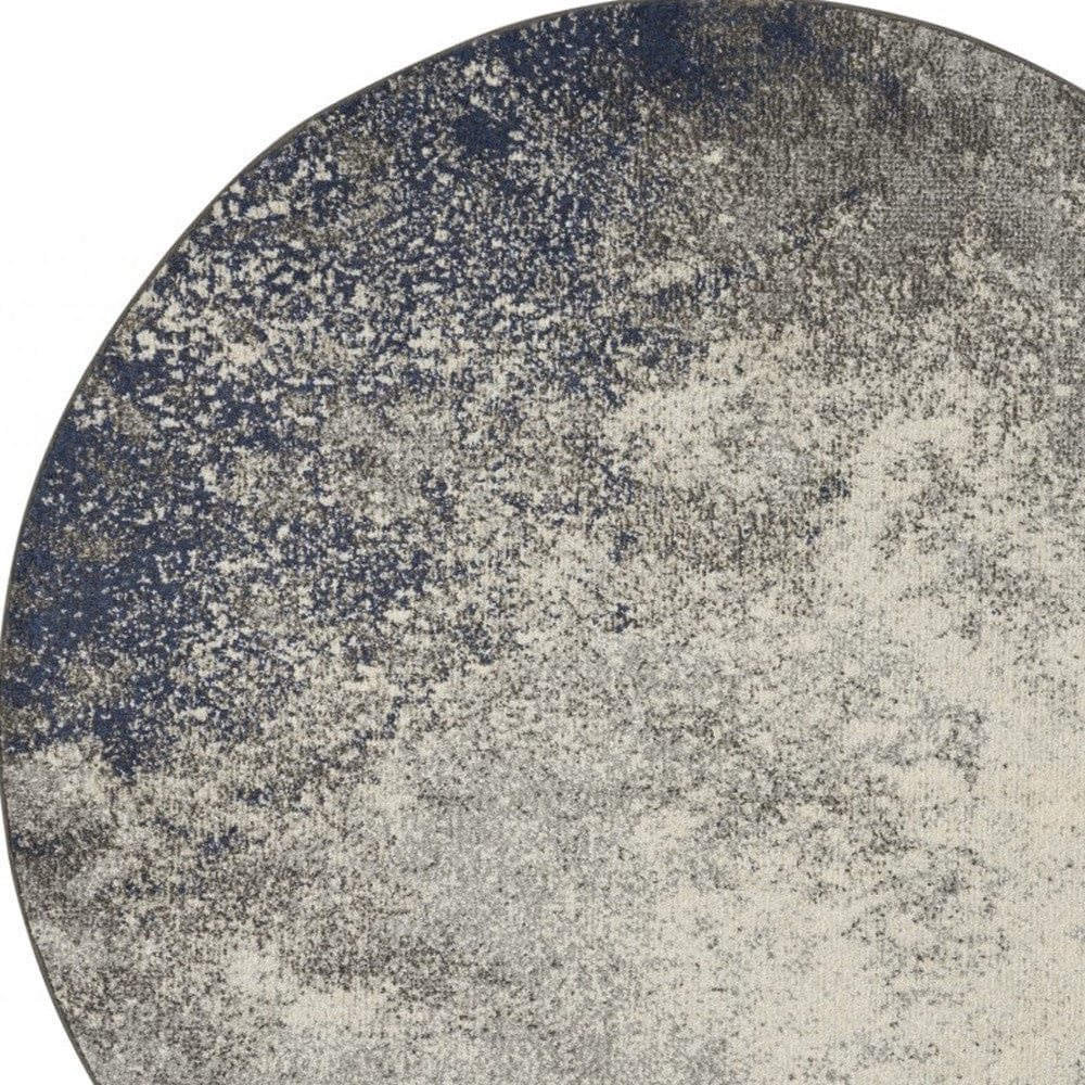 4' Gray And Ivory Round Abstract Power Loom Area Rug - Homeroots