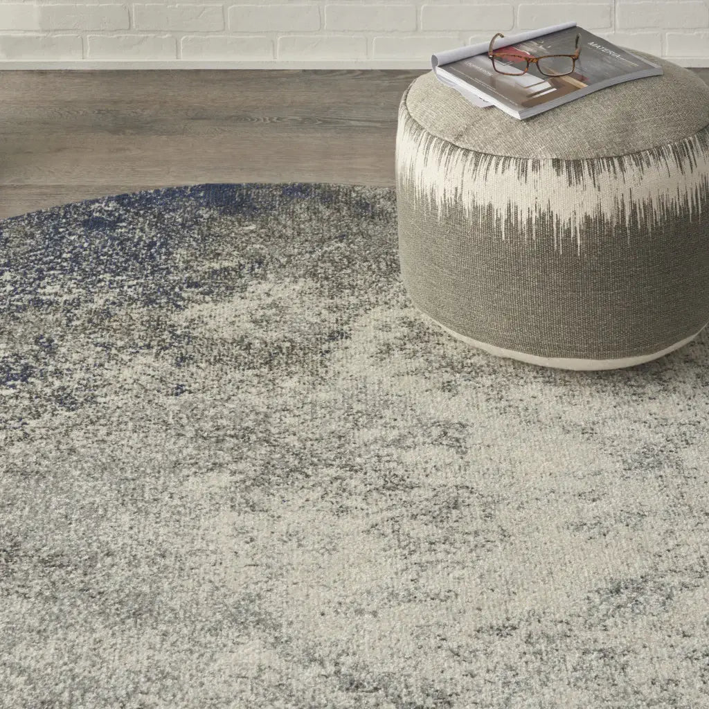 5' Gray And Ivory Round Abstract Power Loom Area Rug - Homeroots - Flyclothing LLC