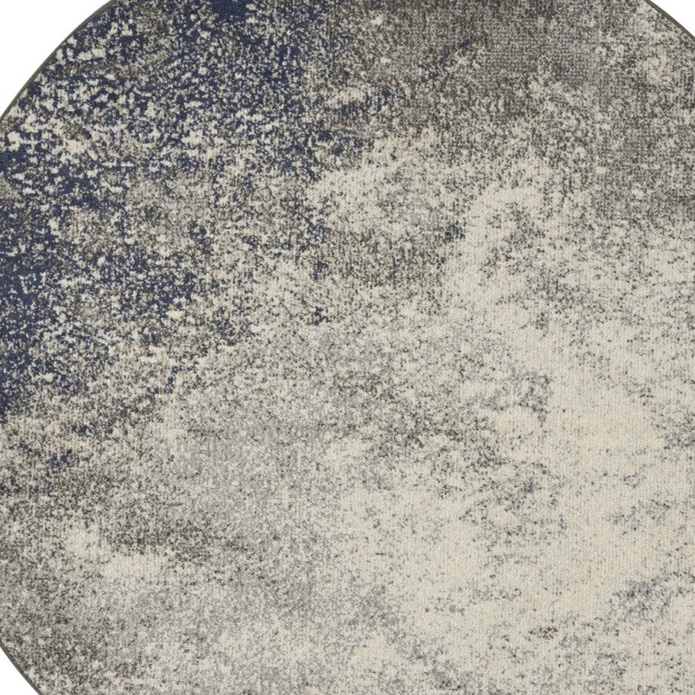 5' Gray And Ivory Round Abstract Power Loom Area Rug - Homeroots