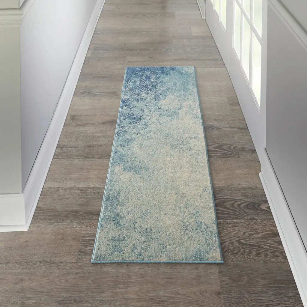 8' Ivory And Blue Abstract Power Loom Runner Rug - Homeroots - Flyclothing LLC