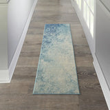 8' Ivory And Blue Abstract Power Loom Runner Rug - Homeroots - Flyclothing LLC