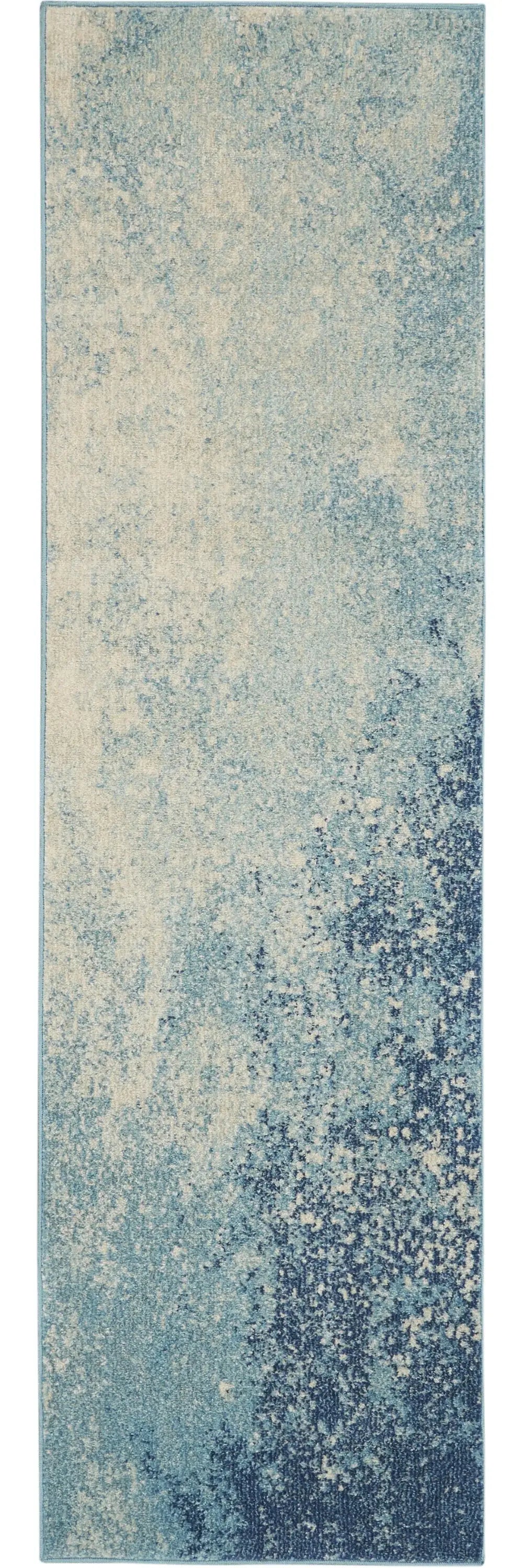 8' Ivory And Blue Abstract Power Loom Runner Rug - Homeroots - Flyclothing LLC