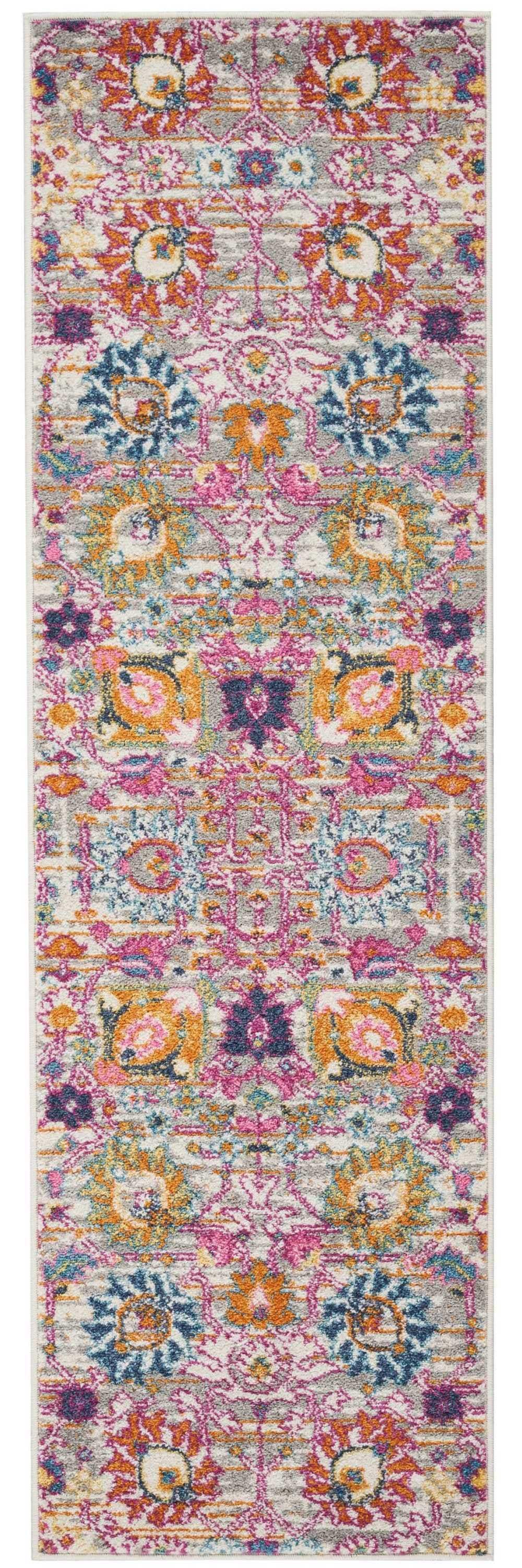 6' Silver Floral Power Loom Runner Rug - Homeroots - Flyclothing LLC