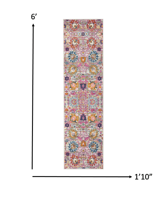 6' Silver Floral Power Loom Runner Rug - Homeroots