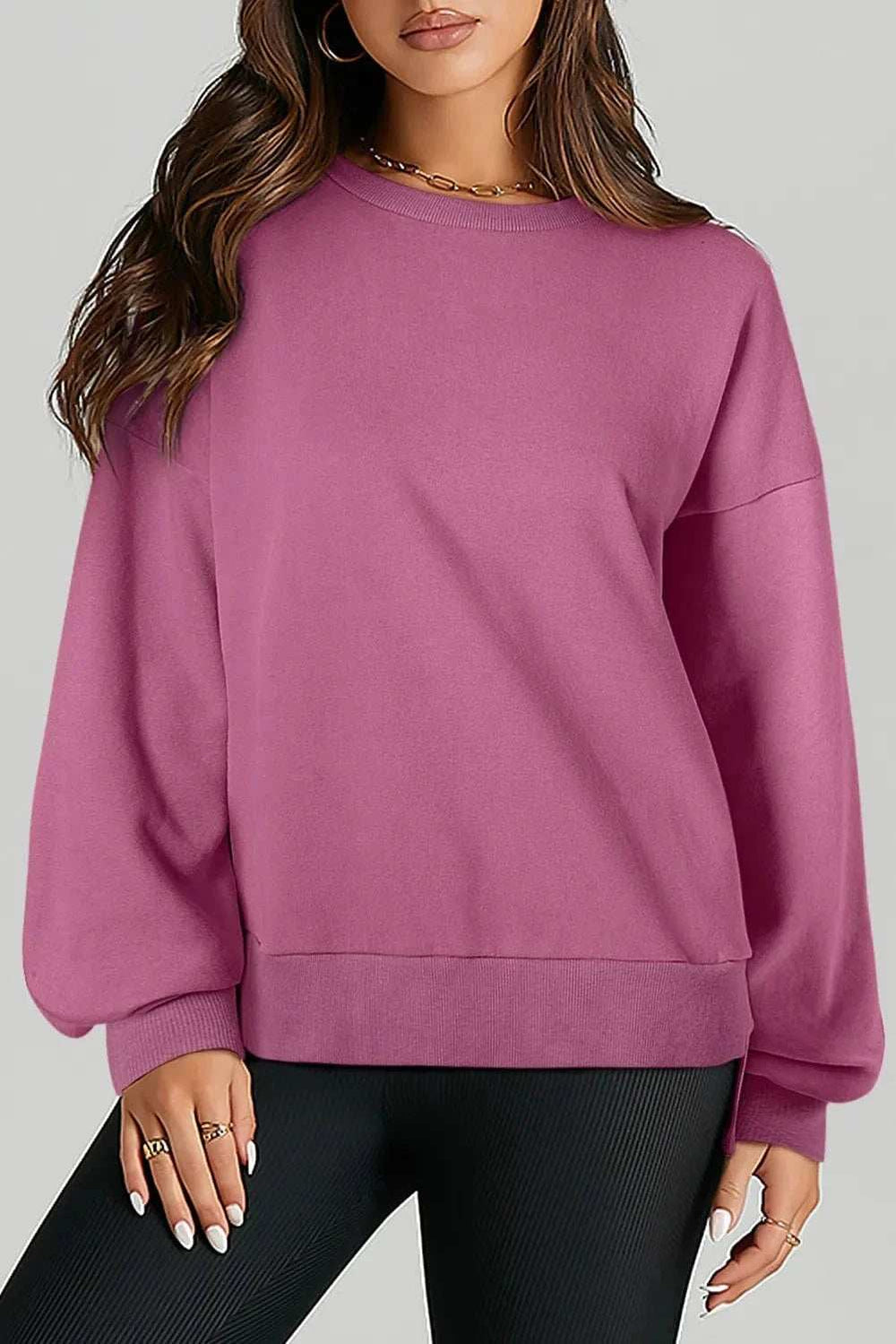 High-Low Round Neck Long Sleeve Sweatshirt - Trendsi - Flyclothing LLC