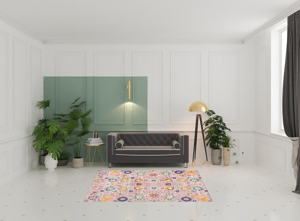 5' X 7' Gray and Pink Floral Power Loom Distressed Area Rug - Homeroots