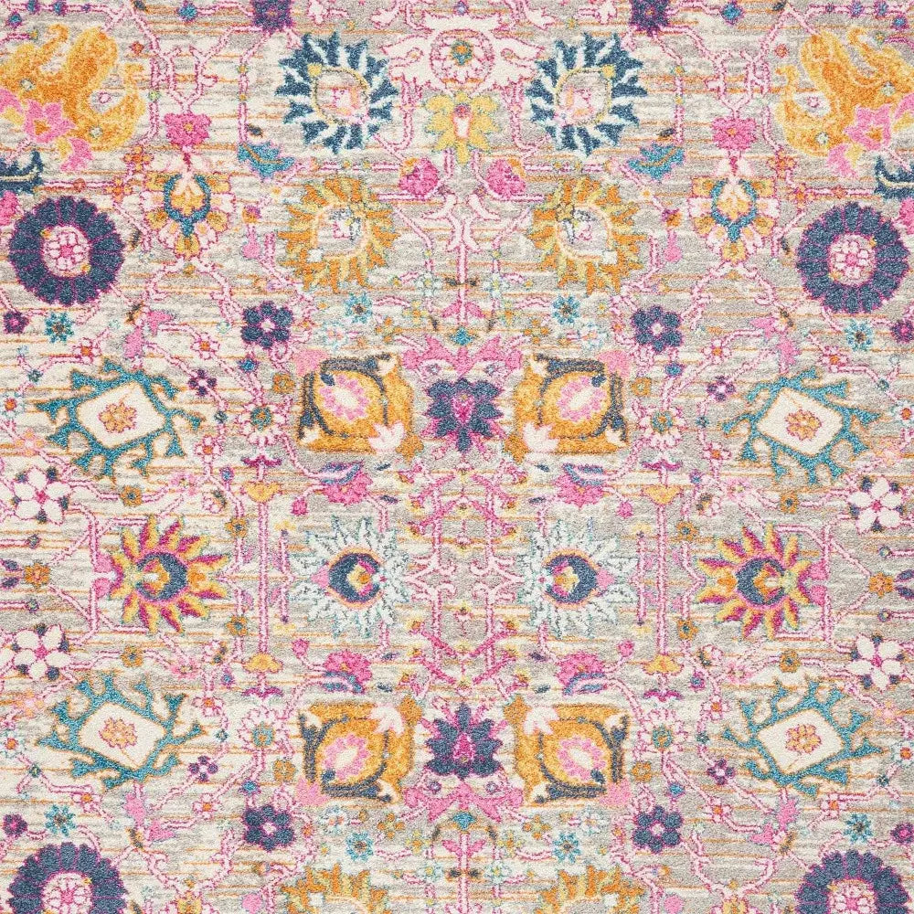 5' X 7' Gray and Pink Floral Power Loom Distressed Area Rug - Homeroots - Flyclothing LLC