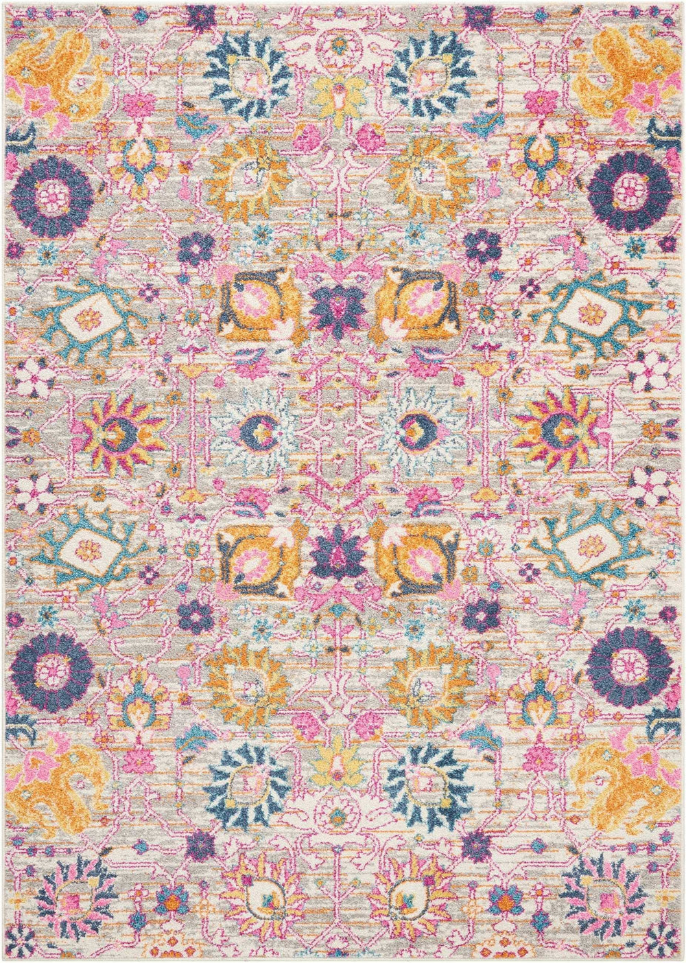 5' X 7' Gray and Pink Floral Power Loom Distressed Area Rug - Homeroots - Flyclothing LLC