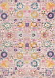 5' X 7' Gray and Pink Floral Power Loom Distressed Area Rug - Homeroots