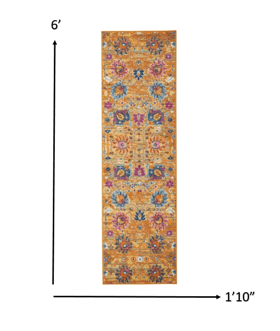6' Sunset Floral Power Loom Runner Rug - Homeroots