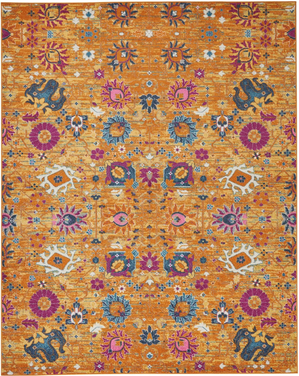 8’ X 10’ Sun Gold And Navy Distressed Area Rug - Homeroots