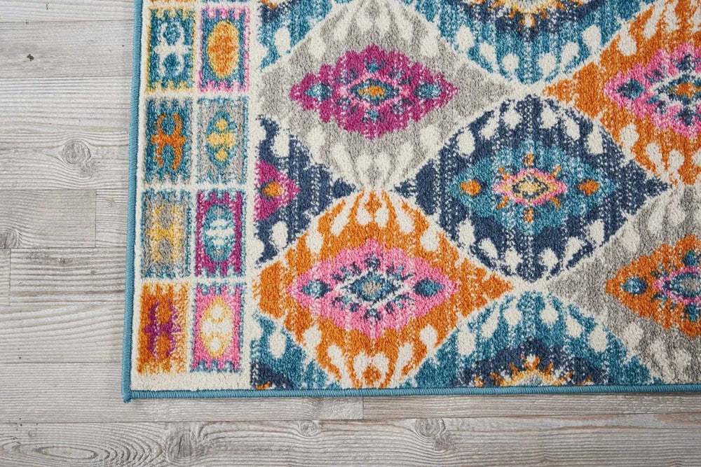 8' Blue And Pink Ogee Power Loom Runner Rug - Homeroots - Flyclothing LLC