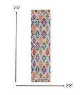 8' Blue And Pink Ogee Power Loom Runner Rug - Homeroots - Flyclothing LLC