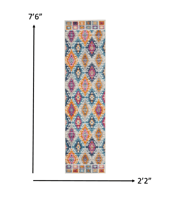 8' Blue And Pink Ogee Power Loom Runner Rug - Homeroots - Flyclothing LLC