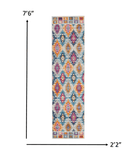 8' Blue And Pink Ogee Power Loom Runner Rug - Homeroots