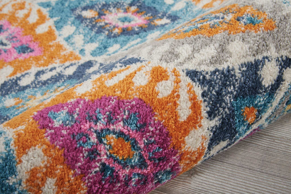 8' Blue And Pink Ogee Power Loom Runner Rug - Homeroots - Flyclothing LLC