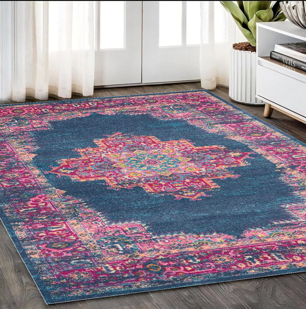 5' X 7' Blue Power Loom Area Rug - Homeroots