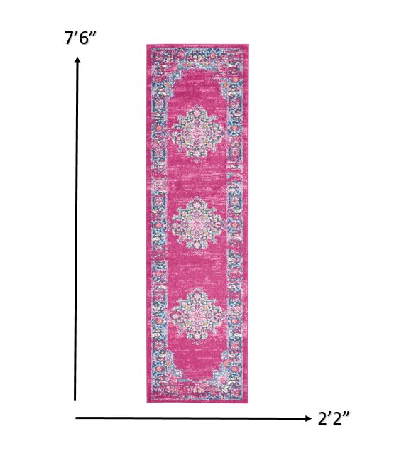8' Fuchsia Power Loom Runner Rug - Homeroots