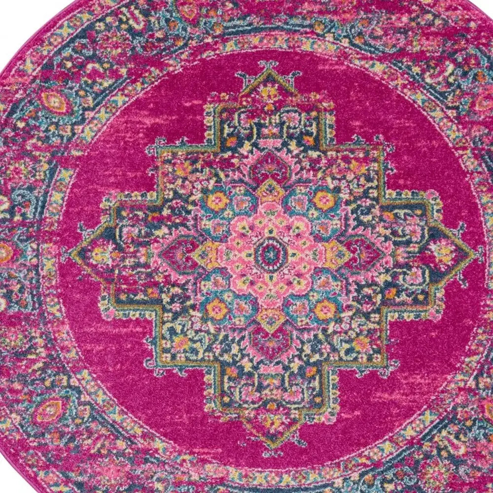 8' Fuchsia Round Power Loom Area Rug - Homeroots - Flyclothing LLC