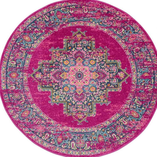8' Fuchsia Round Power Loom Area Rug - Homeroots - Flyclothing LLC
