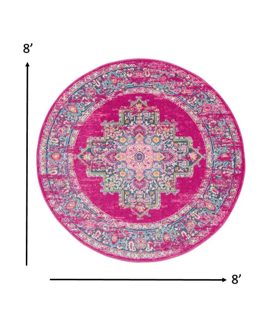 8' Fuchsia Round Power Loom Area Rug - Homeroots - Flyclothing LLC
