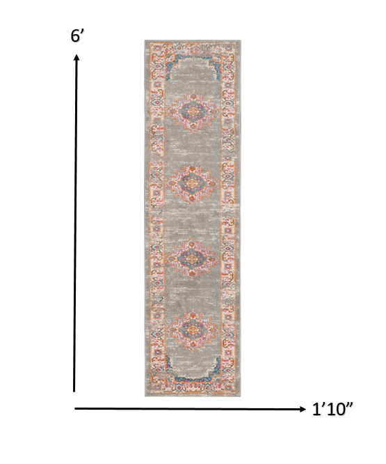 6' Gray Power Loom Runner Rug - Homeroots